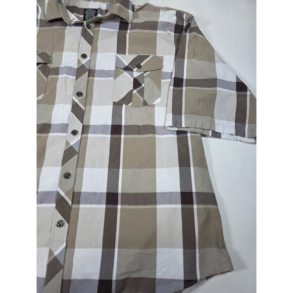NOIZ Shirt Mens 6XL Plaid Button Up Short Sleeve Flap Pockets Classic Casual - Picture 3 of 7